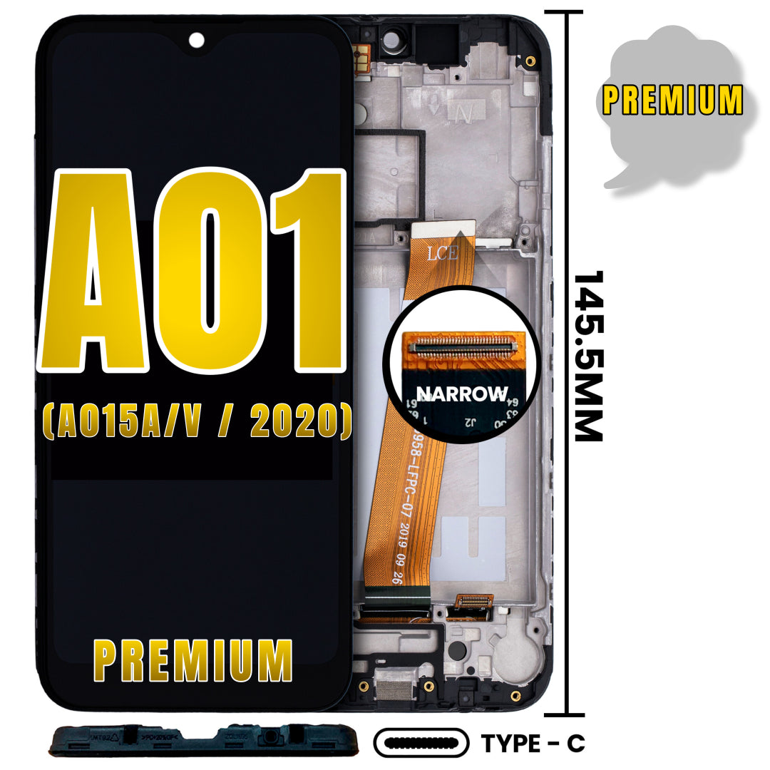 For Samsung Galaxy A01 ( A015A/V / 2020) LCD Screen Replacement With Frame (US MODEL) (TYPE-C) (145.5MM) (Premium) (ALL COLORS)