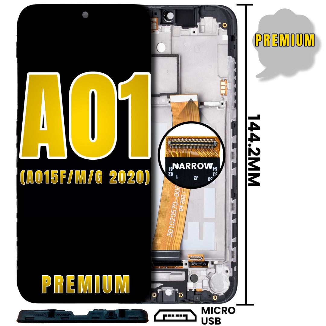 For Samsung Galaxy A01 (A015F/M/G 2020) LCD ASSEMBLY With Frame (GLOBAL MODEL) (MICRO USB) (144.2MM) (Premium) (ALL COLORS)