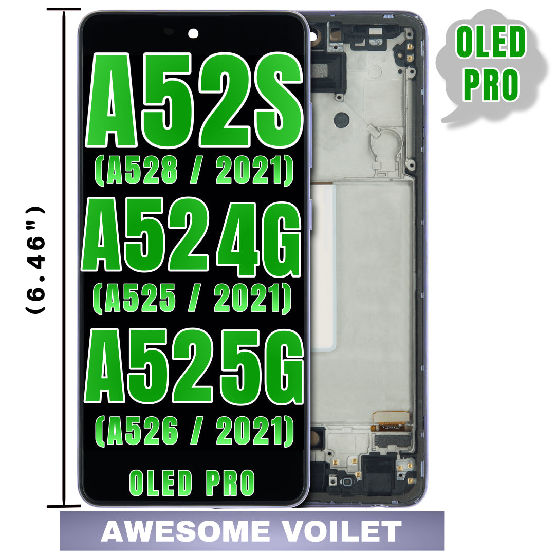 For Samsung Galaxy A52 4G (A525 / 2021) / A52 5G (A526 / 2021) / A52S (A528 / 2021) (6.46") OLED Screen Replacement With Frame (Oled Pro) (Awesome Violet)