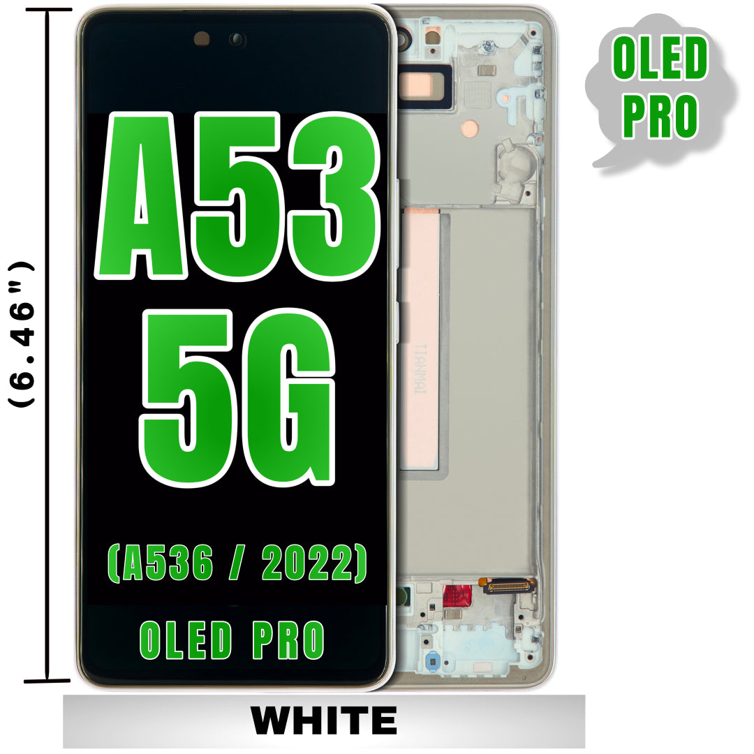 For Samsung Galaxy A53 5G (A536 / 2022) (6.46") OLED Screen Replacement With Frame (Oled Pro) (White)