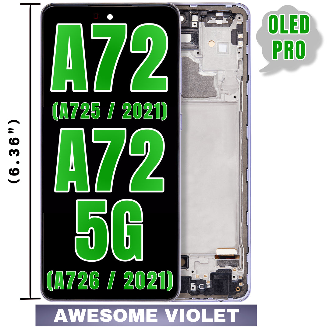 For Samsung Galaxy A72 4G (A725 / 2021) / A72 5G (A726 / 2021) (6.36") OLED Screen Replacement With Frame (Oled Pro) (Awesome Violet)