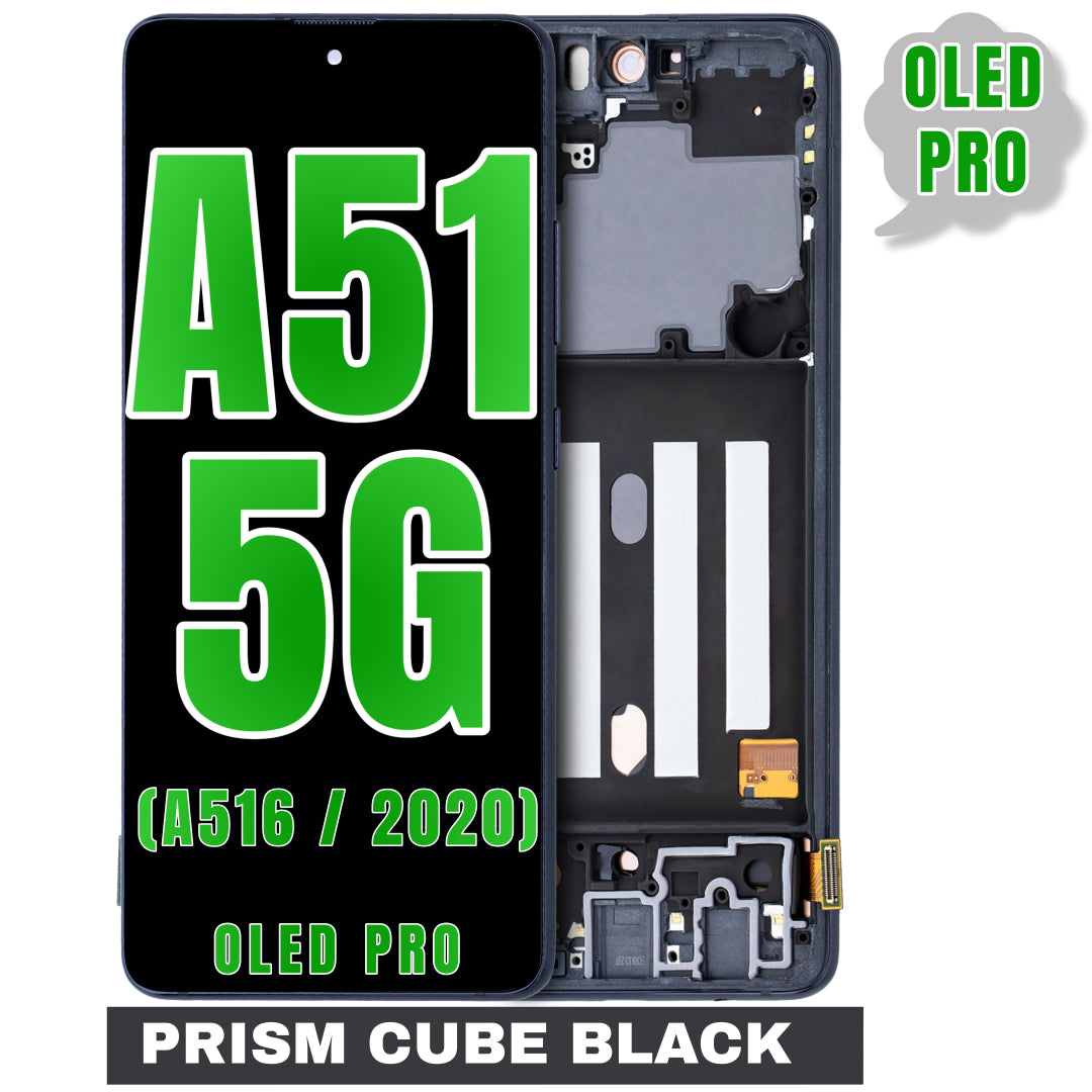 For Samsung Galaxy A51 5G (A516 / 2020) OLED Screen Replacement With Frame (NON-VERIZON 5G UW FRAME) (Oled Pro) (Prism Cube Black)