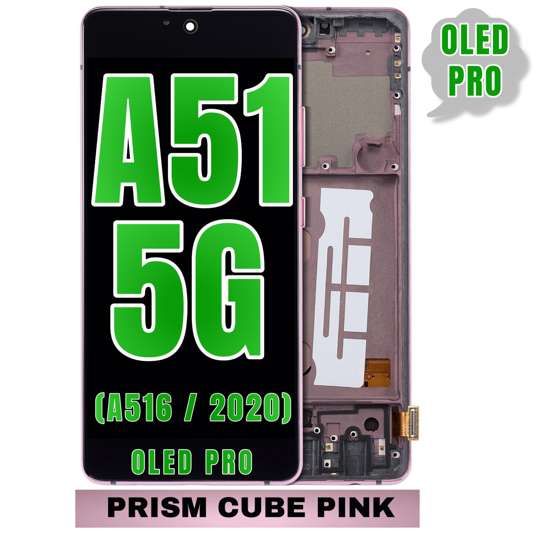 For Samsung Galaxy A51 5G (A516 / 2020) OLED Screen Replacement With Frame (NON-VERIZON 5G UW FRAME) (Oled Pro) (Prism Cube Pink)