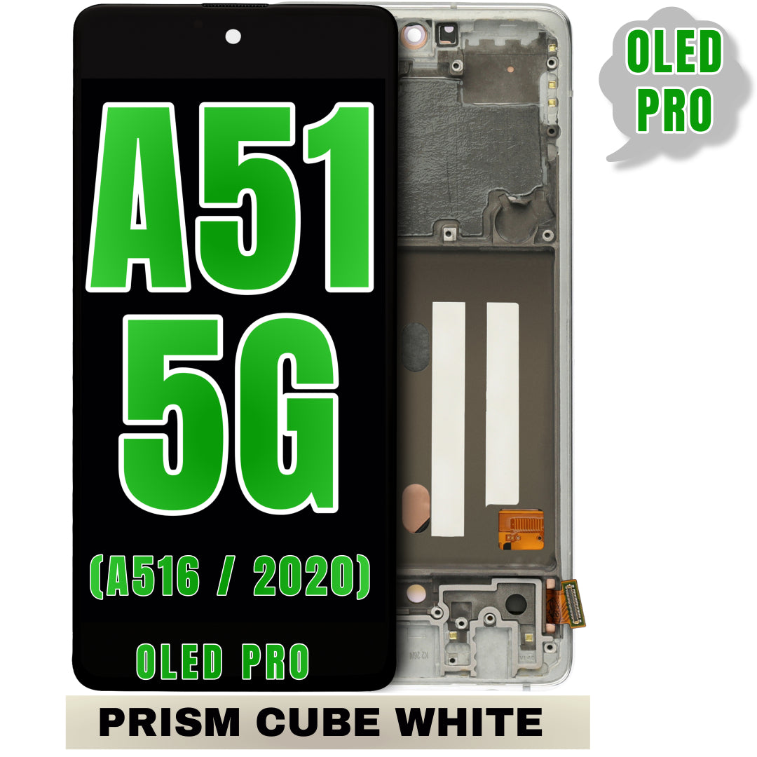 For Samsung Galaxy A51 5G (A516 / 2020) OLED Screen Replacement With Frame (NON-VERIZON 5G UW FRAME) (Oled Pro) (Prism Cube White)