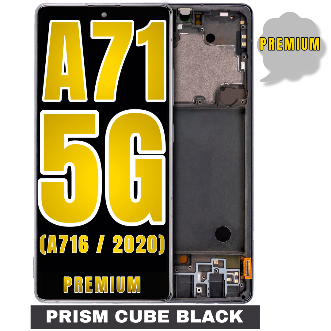 For Samsung Galaxy A71 5G (A716U / 2020) LCD Screen Replacement With Frame / Not Compatible With Verizon (Premium) (Prism Cube Black)