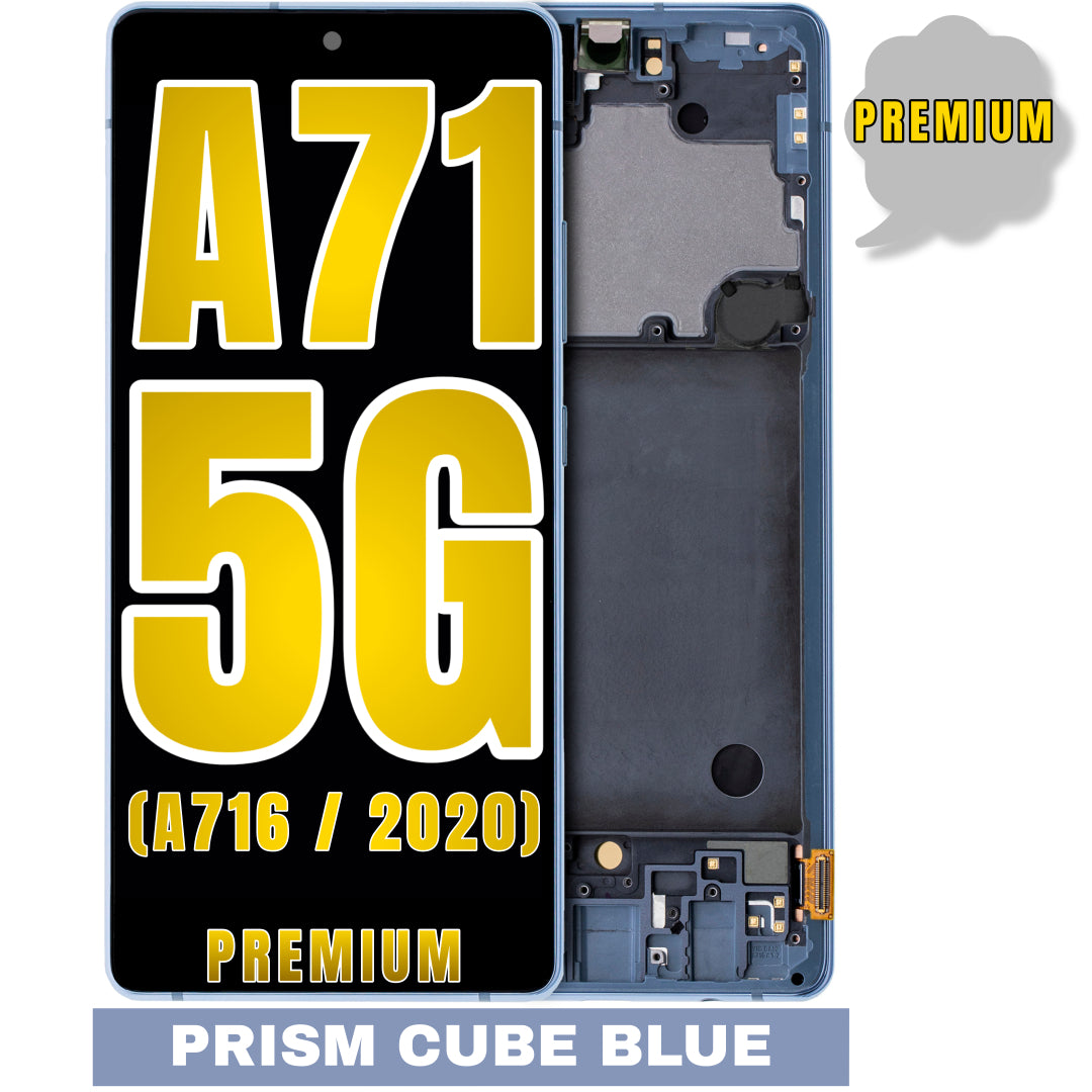 For Samsung Galaxy A71 5G (A716U / 2020) LCD Screen Replacement With Frame / Not Compatible With Verizon (Premium) (Prism Cube Blue)