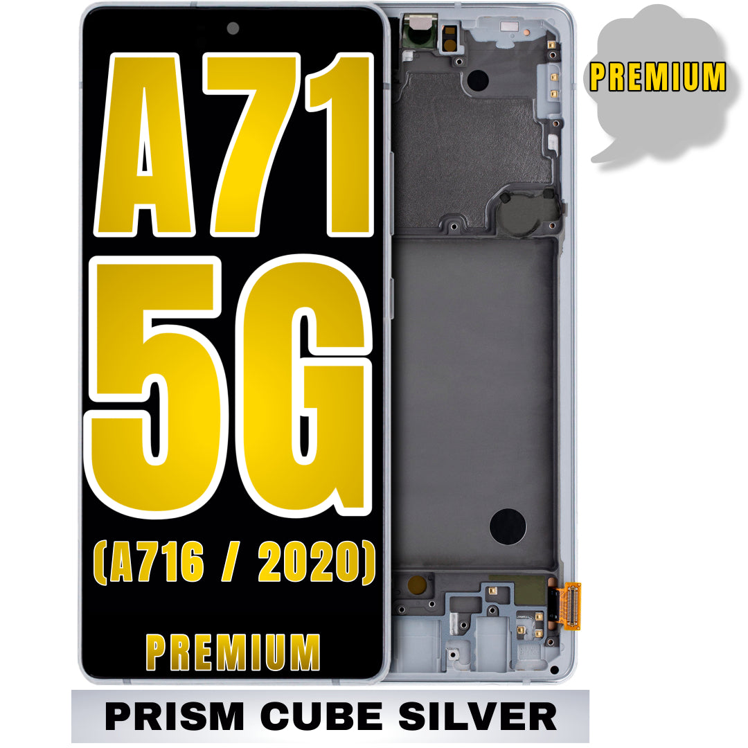 For Samsung Galaxy A71 5G (A716U / 2020) LCD Screen Replacement With Frame / Not Compatible With Verizon (Premium) (Prism Cube Sliver)