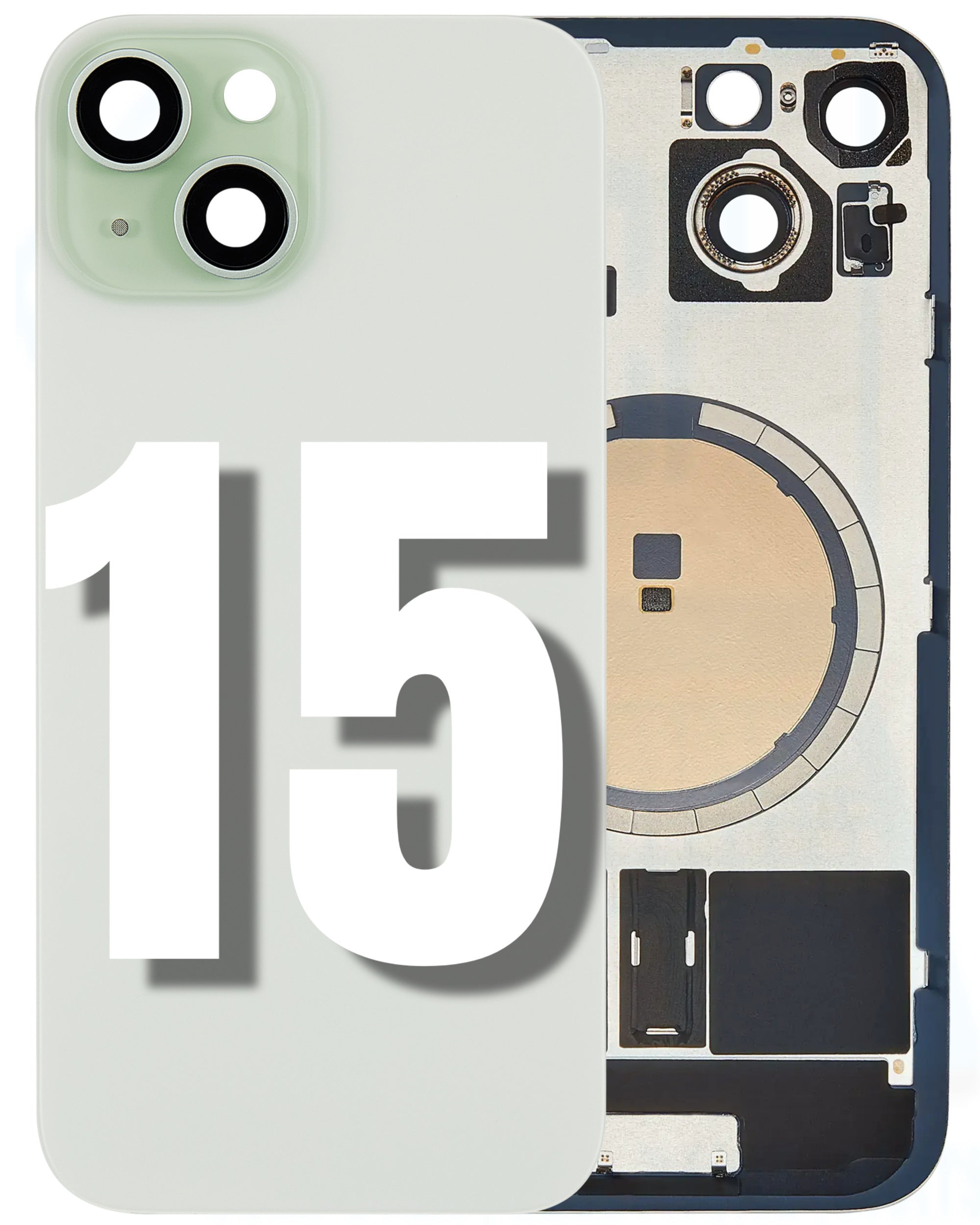 For iPhone 15 Back Glass Replacement with Pre-Installed MagSafe Magnet Steel Plate (All Colors)