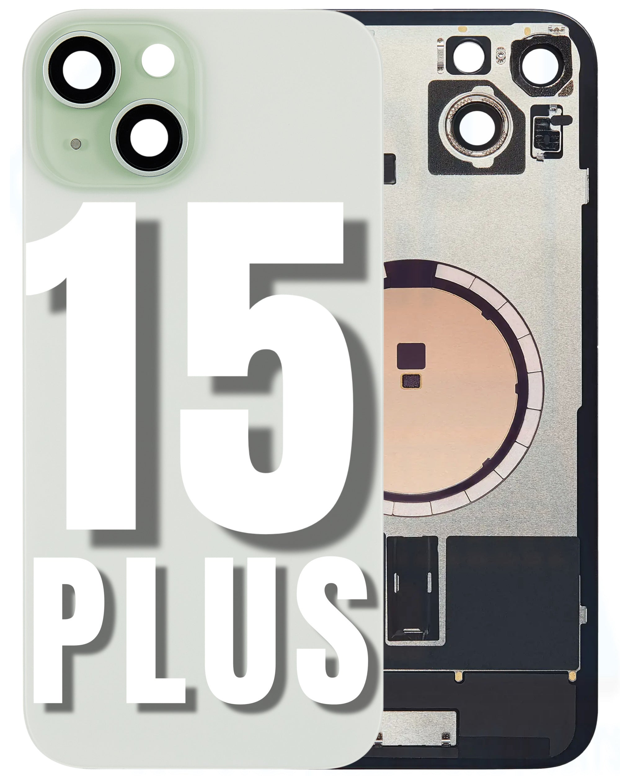 For iPhone 15 Plus Back Glass Replacement with Pre-Installed MagSafe Magnet Steel Plate (All Colors)