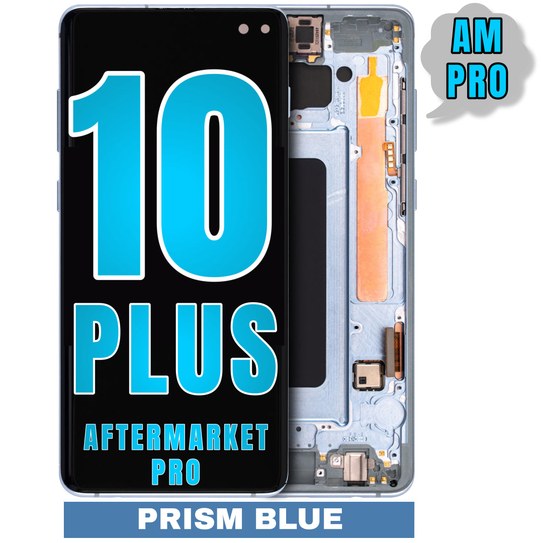 For Samsung Galaxy S10 Plus LCD Screen Replacement With Frame / US Version (Without Finger Print Sensor) (Aftermarket Pro) (Prism Blue)