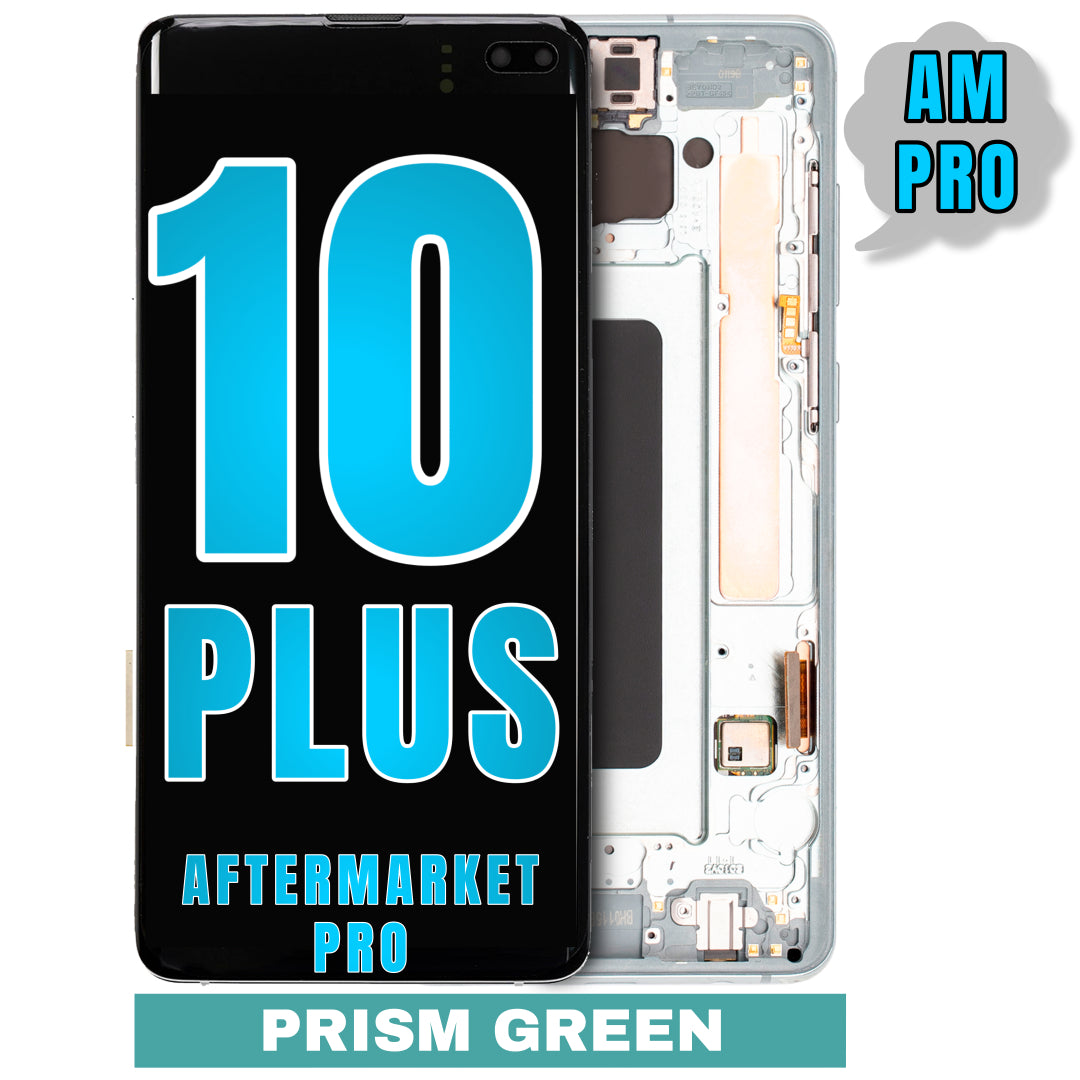 For Samsung Galaxy S10 Plus LCD Screen Replacement With Frame / US Version (Without Finger Print Sensor) (Aftermarket Pro) (Prism Green)