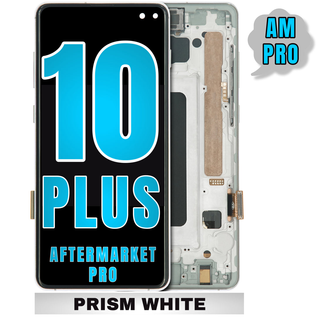 For Samsung Galaxy S10 Plus LCD Screen Replacement With Frame / US Version (Without Finger Print Sensor) (Aftermarket Pro) (Prism White)