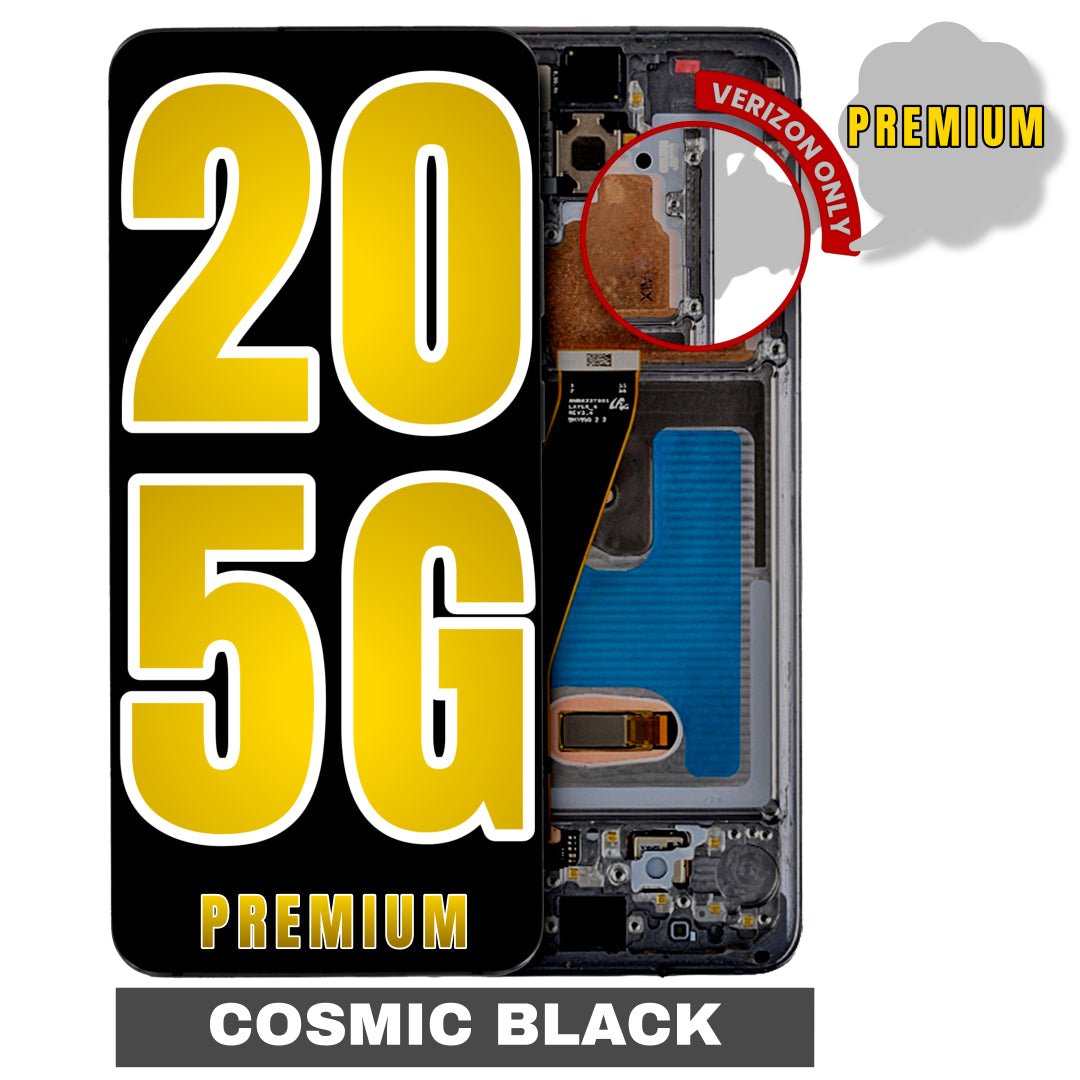 For Samsung Galaxy S20 5G OLED Screen Replacement With Frame / US Version And Only For Verizon 5G UW Model (Premium) (Cosmic Black)