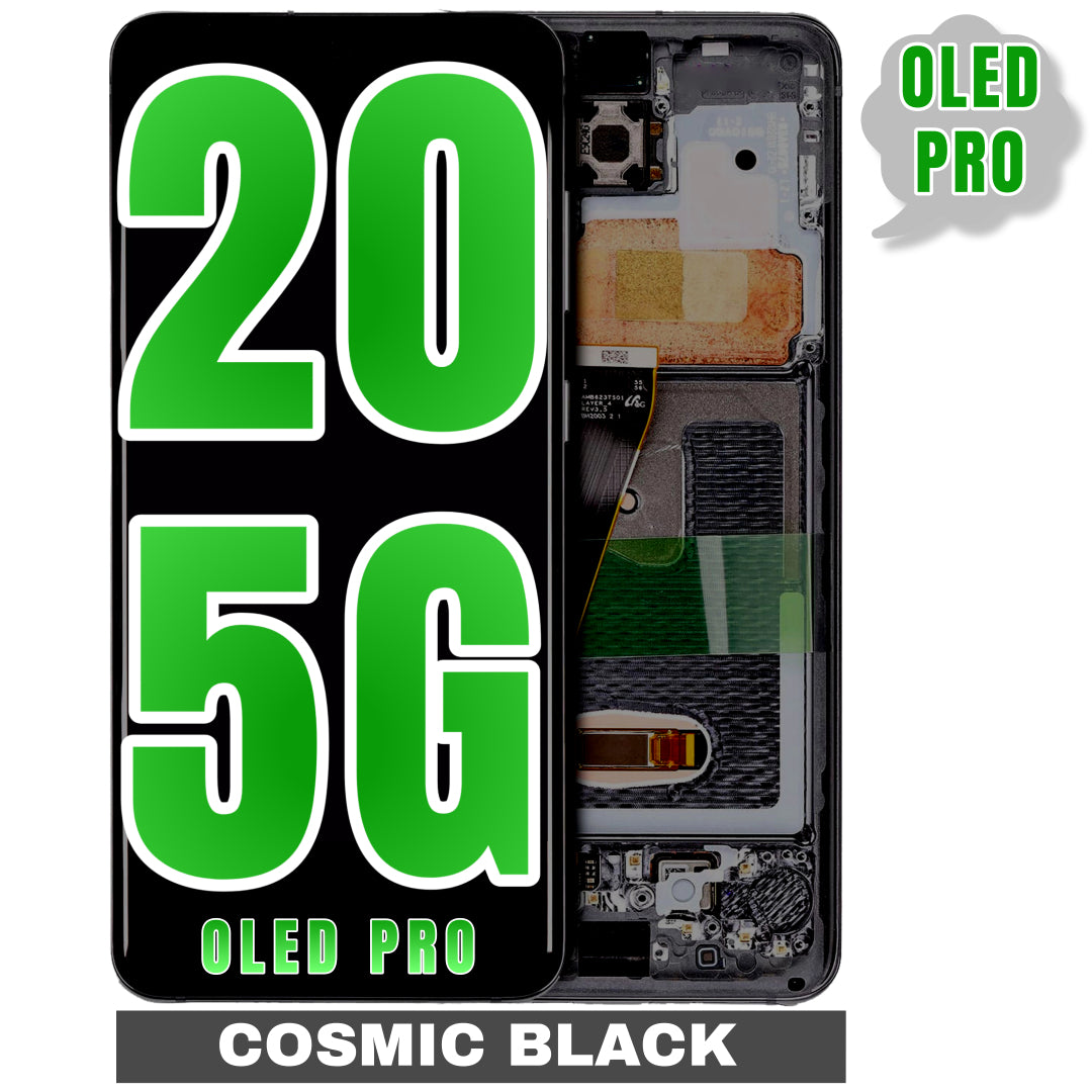 For Samsung Galaxy S20 5G OLED Screen Replacement With Frame / US Version And Not Compatible With Verizon 5G UW Model (Oled Pro) (Cosmic Black)