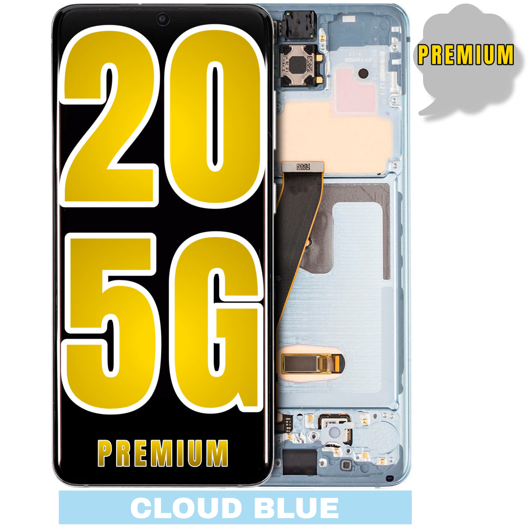 For Samsung Galaxy S20 5G OLED Screen Replacement With Frame / US Version And Not Compatible With Verizon 5G UW Model (Premium) (Cloud Blue)