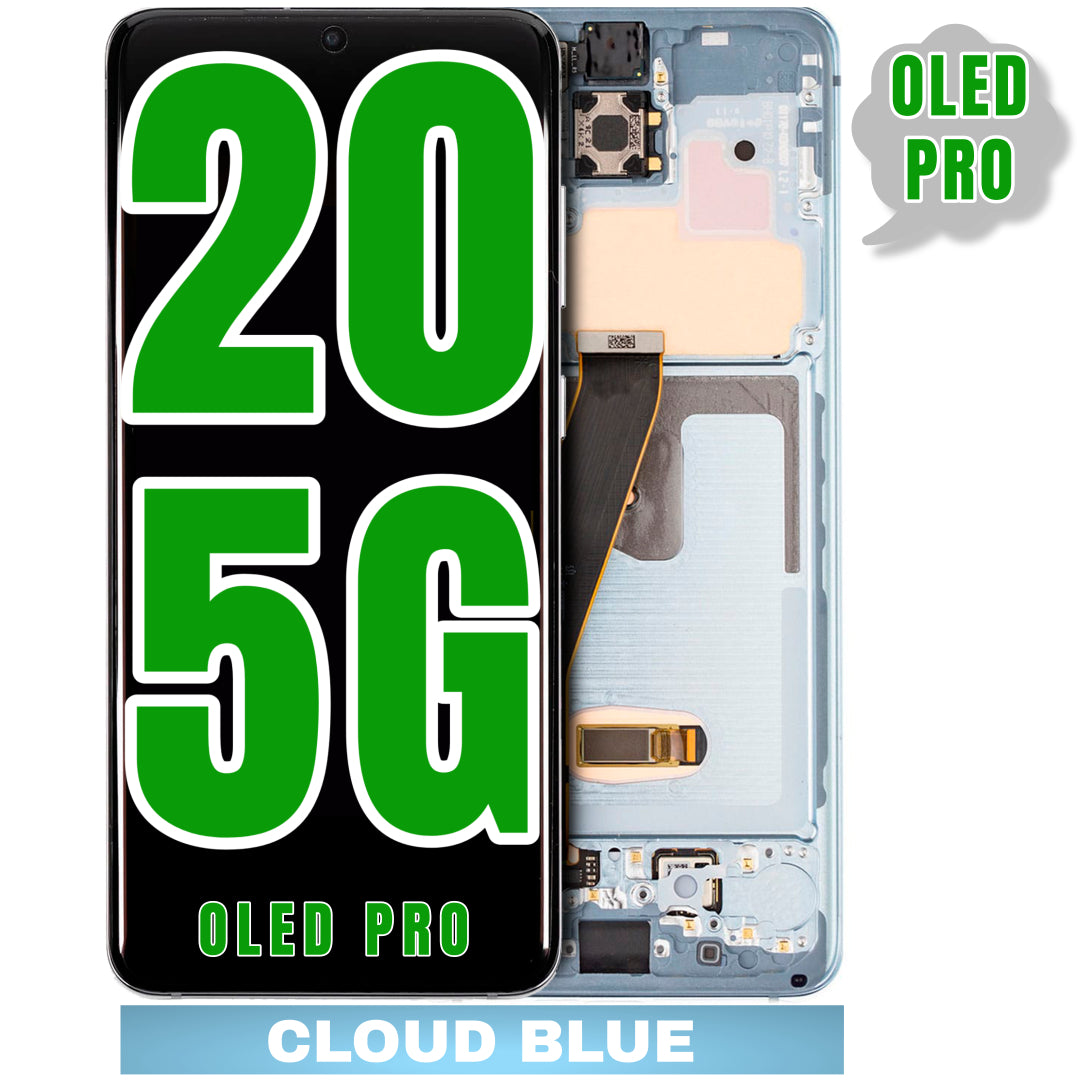 For Samsung Galaxy S20 5G OLED Screen Replacement With Frame / US Version And Not Compatible With Verizon 5G UW Model (Oled Pro) (Cloud Blue)