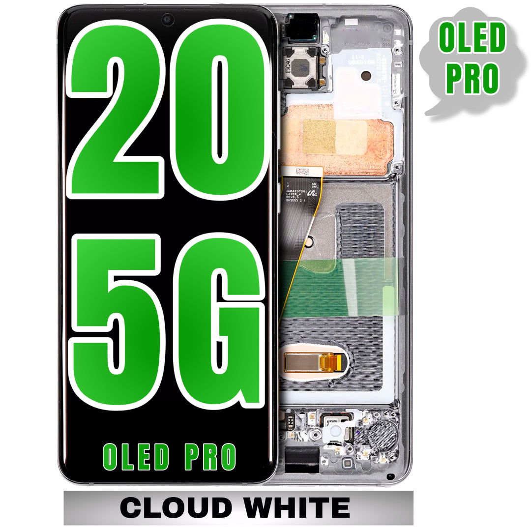 For Samsung Galaxy S20 5G OLED Screen Replacement With Frame / US Version And Not Compatible With Verizon 5G UW Model (Oled Pro) (Cloud White)
