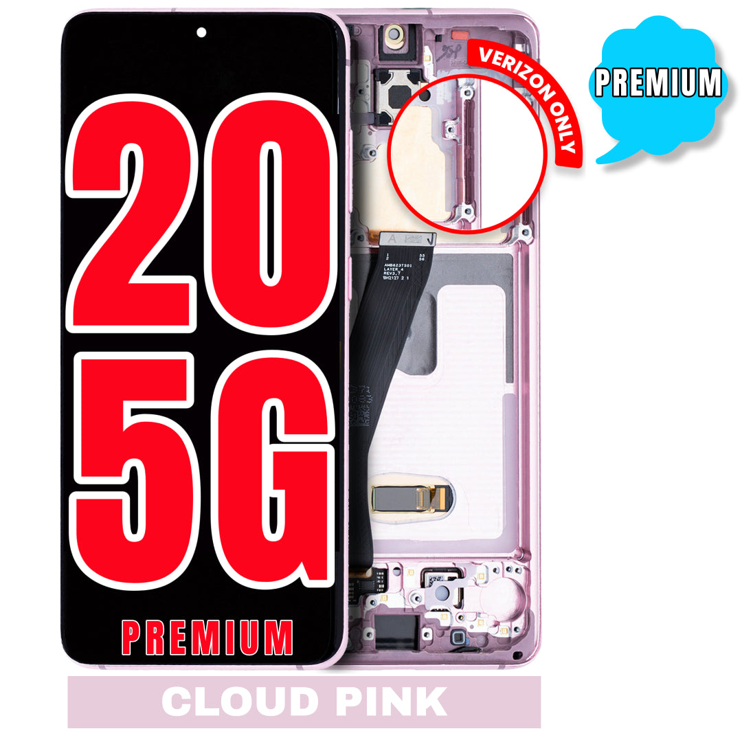For Samsung Galaxy S20 5G OLED Screen Replacement With Frame / US Version And Only For Verizon 5G UW Model (Premium) (Cloud Pink)