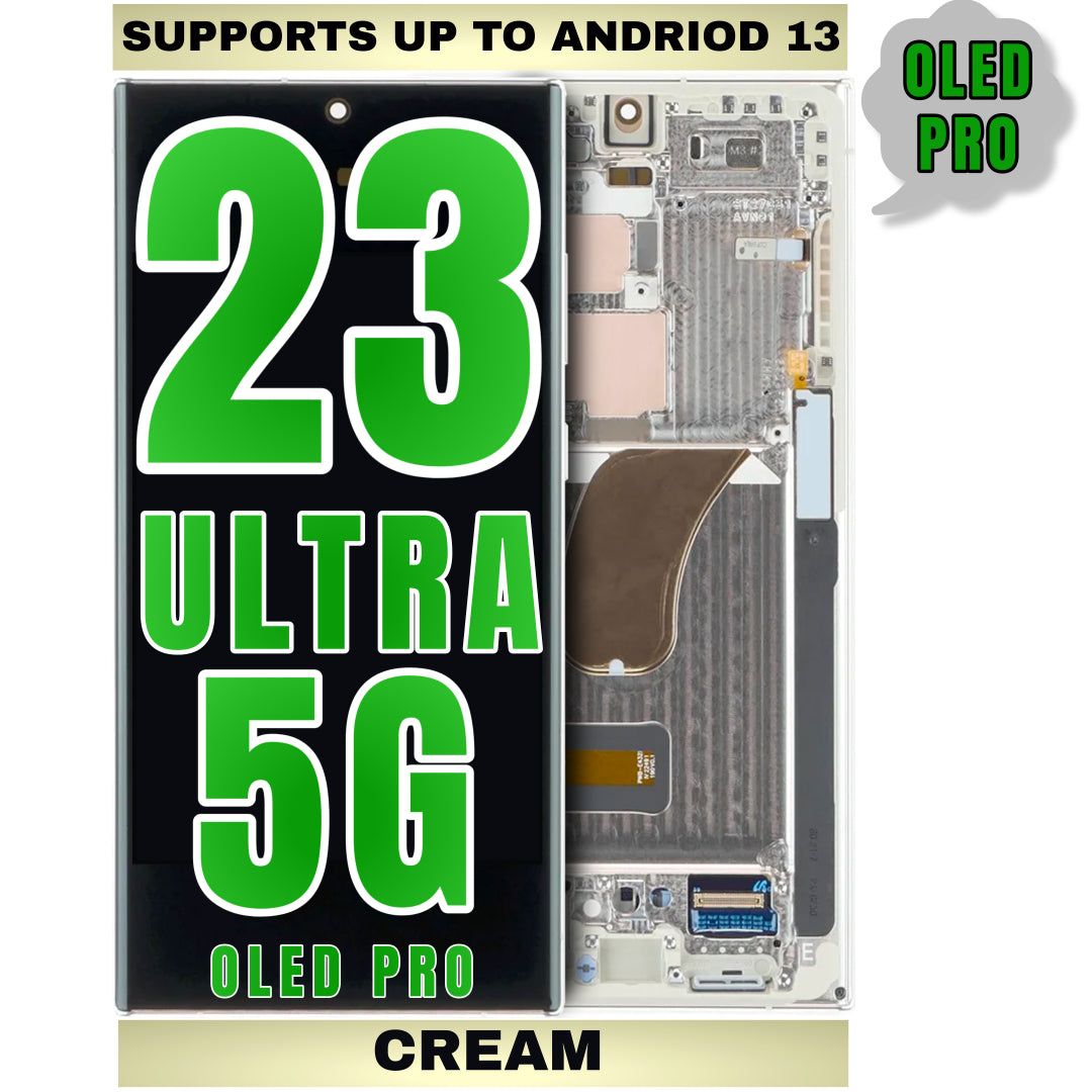 For Samsung Galaxy S23 Ultra 5G OLED Screen Replacement With Frame And Support Android 13 /   US Version (Oled Pro) (Cream)