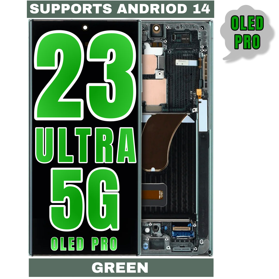 For Samsung Galaxy S23 Ultra 5G OLED Screen Replacement With Frame And Support Android 14 / US Version (Oled Pro) (Green)