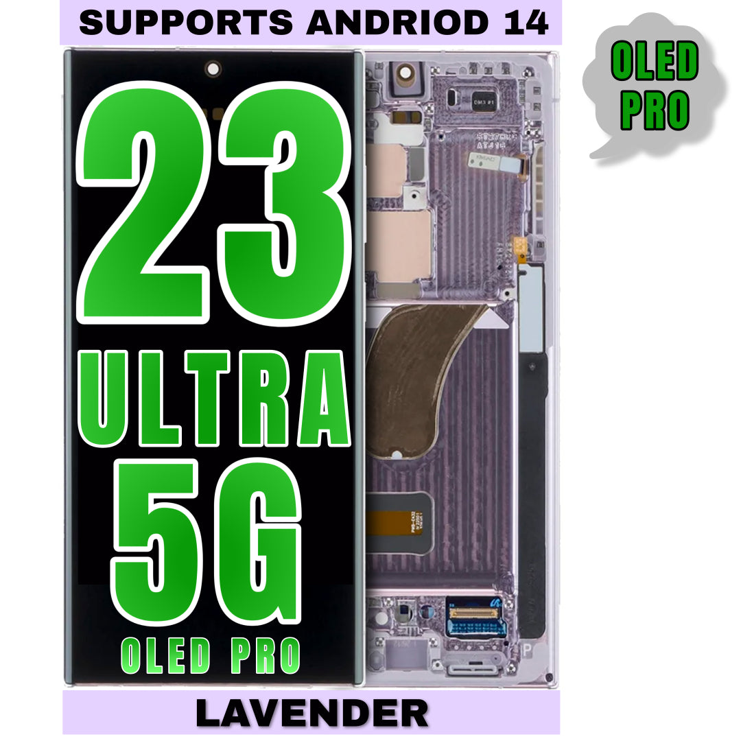 For Samsung Galaxy S23 Ultra 5G OLED Screen Replacement With Frame And Support Android 14 / US Version (Oled Pro) (Lavender)