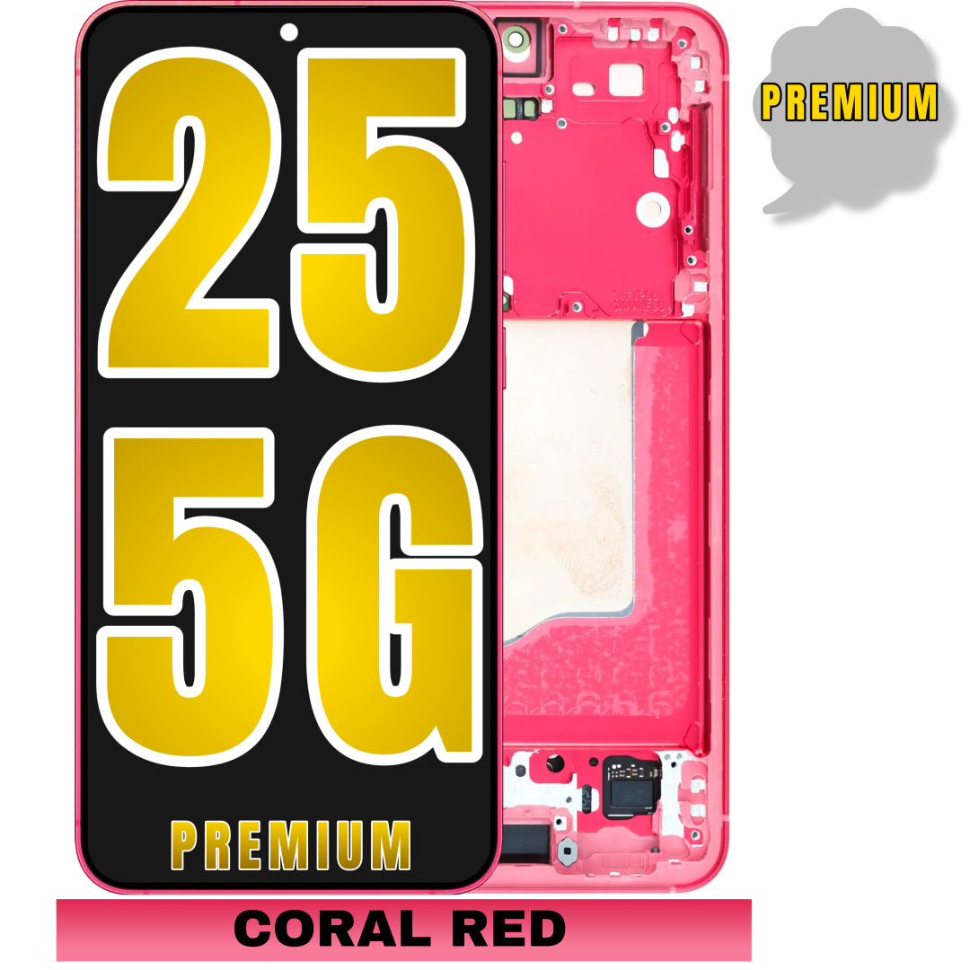 For Samsung Galaxy S25 5G OLED Screen Replacement With Frame / US & International Version (Premium) (Coral Red)