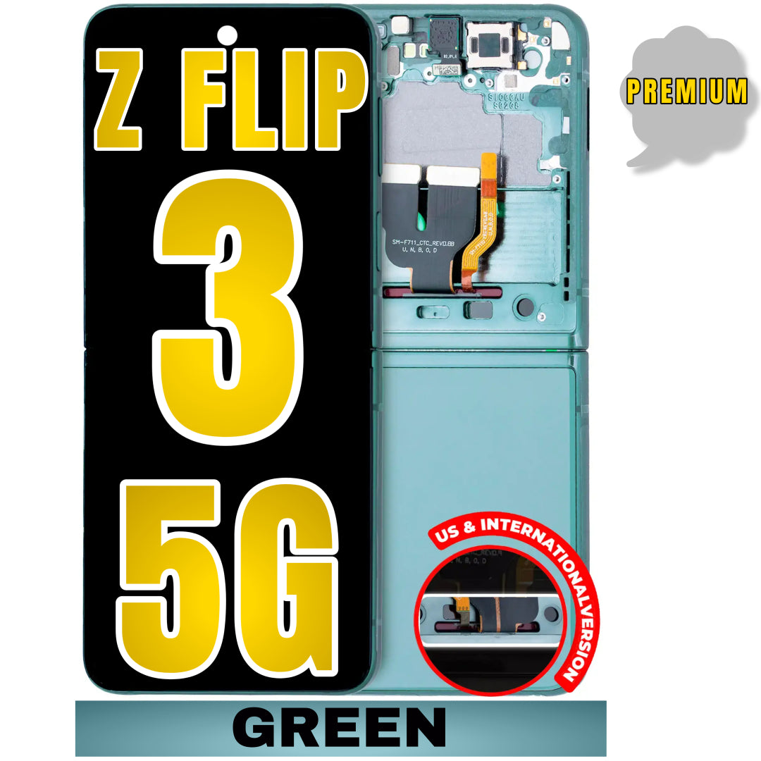 For Samsung Galaxy Z Flip 3 5G OLED Inner Screen Replacement With Frame / US & International Version (Premium) (Green)