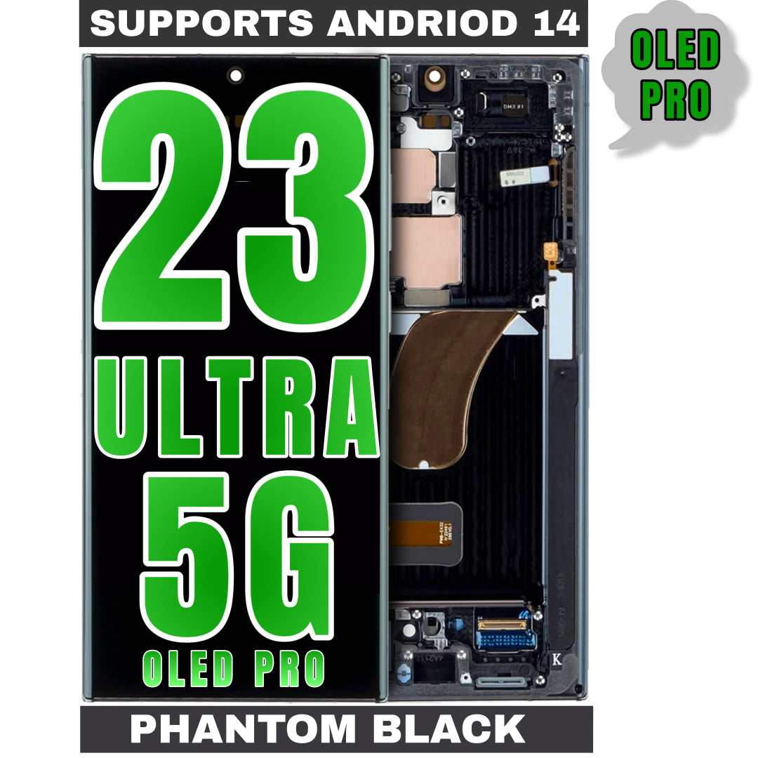 For Samsung Galaxy S23 Ultra 5G OLED Screen Replacement With Frame And Support Android 14 / US Version (Oled Pro) (Phantom Black)