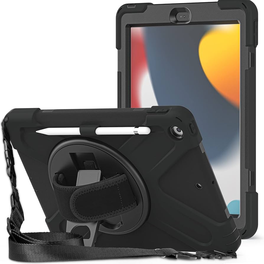 For iPad Air 13" (2024 / 2025) Pro 12.9 3rd / 12.9 5th Gen Heavy Duty Case With Shoulder Strap And Rotating Stand (All Colors)