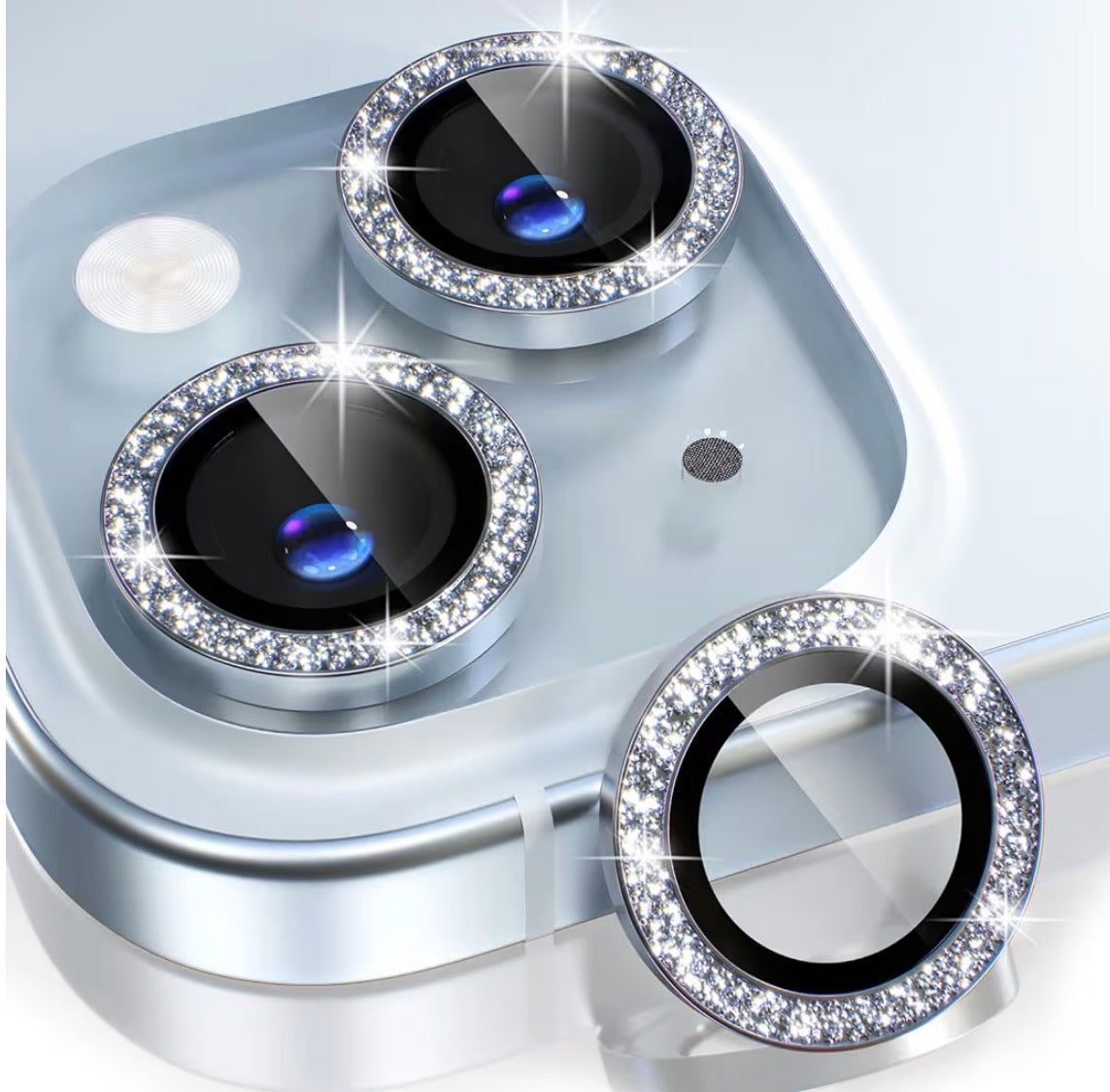 For iPhone Diamond Ring Back Camera Lens Protector Tempered Glass (Sin