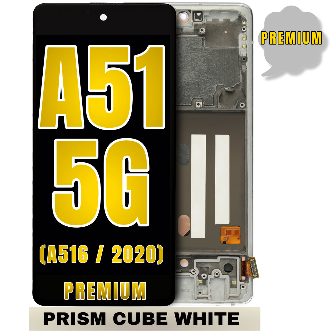 For Samsung Galaxy A51 5G (A516 / 2020) OLED Screen Replacement With Frame (NON-VERIZON 5G UW FRAME) (Premium) (Prism Cube White)