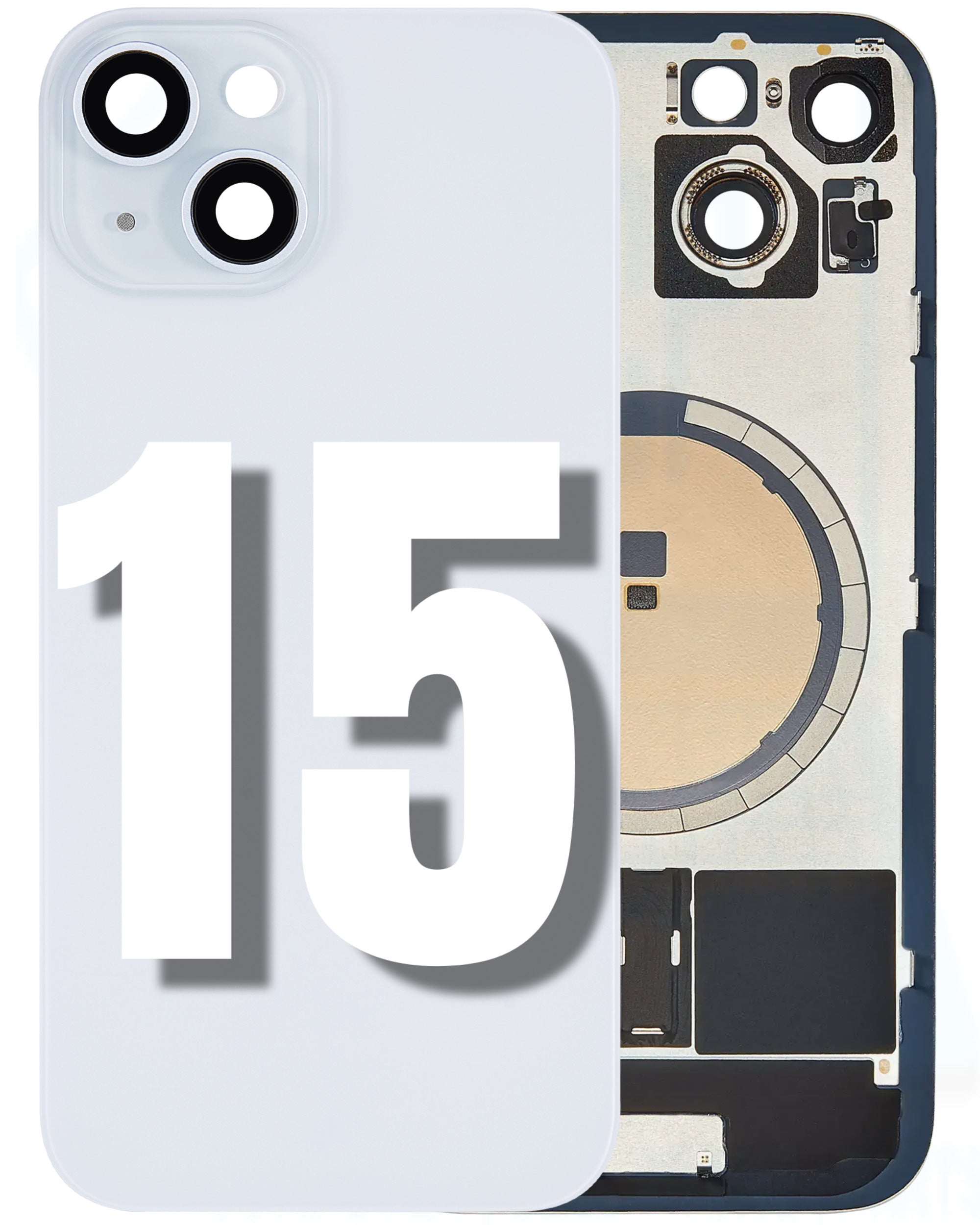 For iPhone 15 Back Glass Replacement with Pre-Installed MagSafe Magnet Steel Plate (All Colors)
