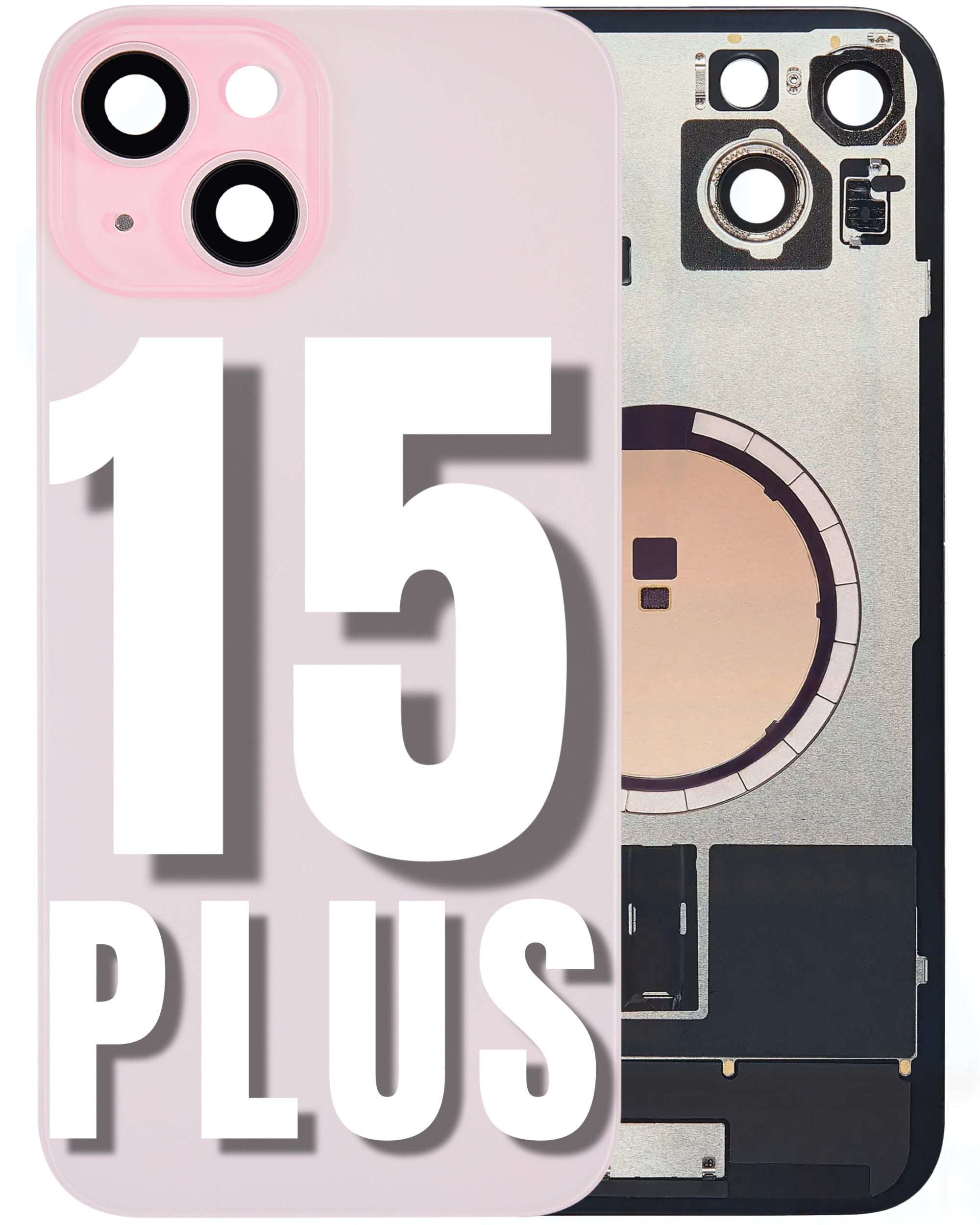 For iPhone 15 Plus Back Glass Replacement with Pre-Installed MagSafe Magnet Steel Plate (All Colors)