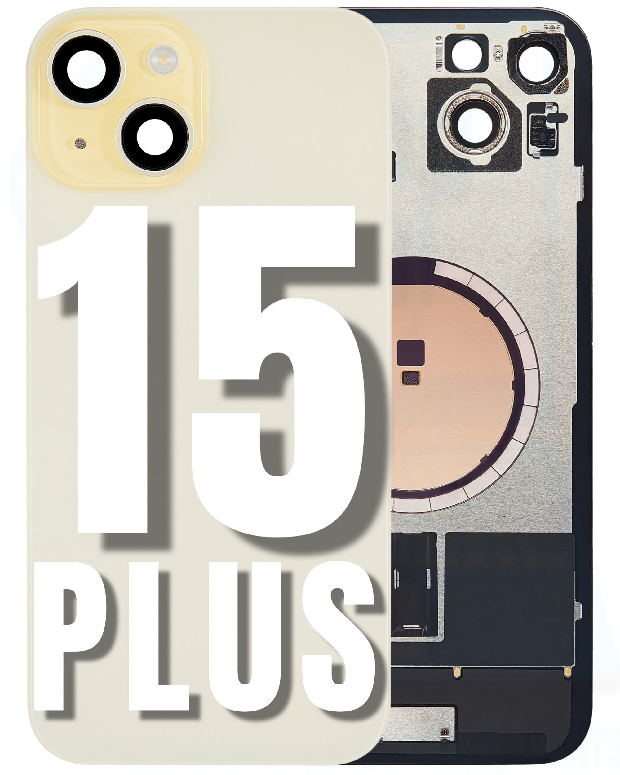 For iPhone 15 Plus Back Glass Replacement with Pre-Installed MagSafe Magnet Steel Plate (All Colors)