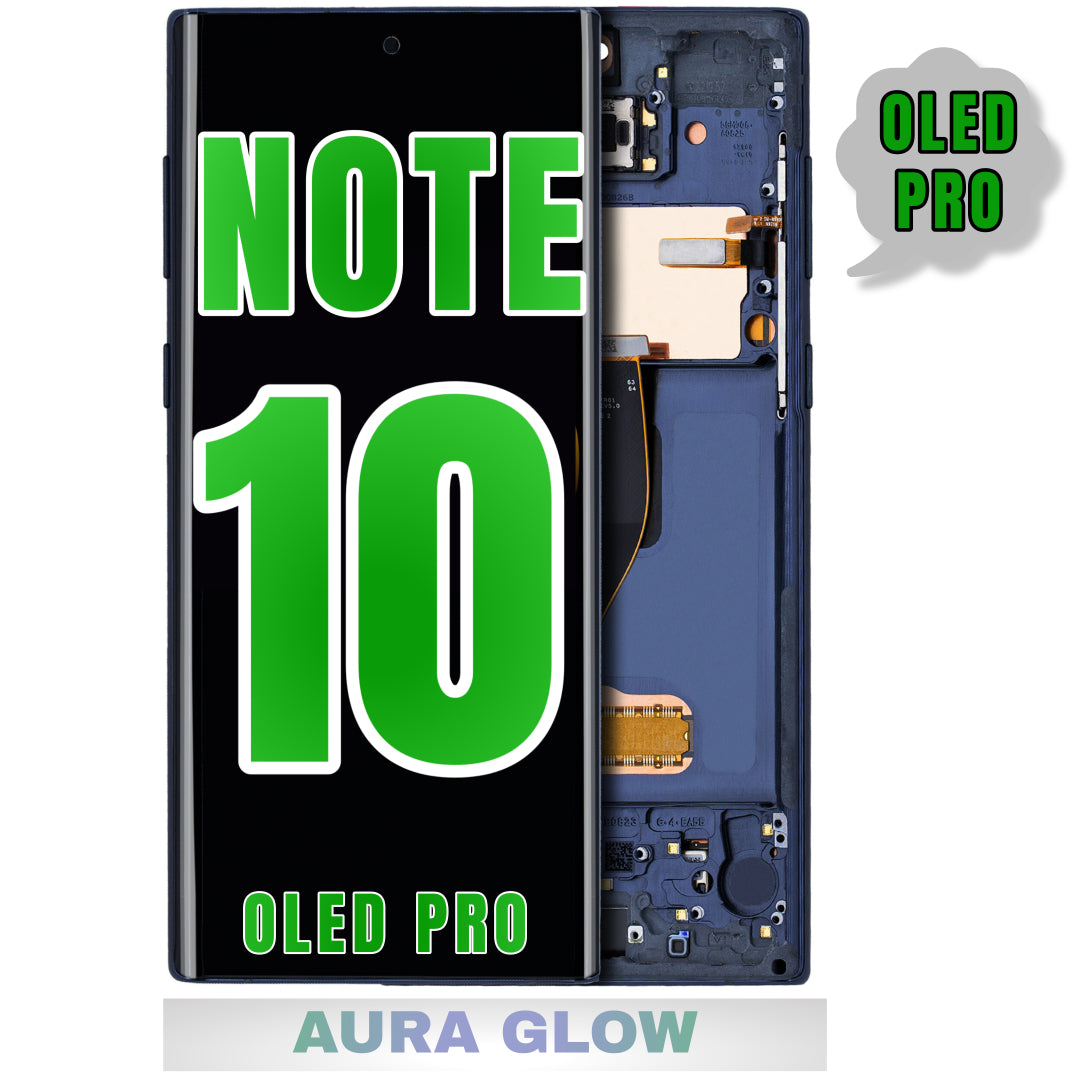 For Samsung Galaxy Note 10 OLED Screen Replacement With Frame (Oled Pro) (Aura Glow / Silver)