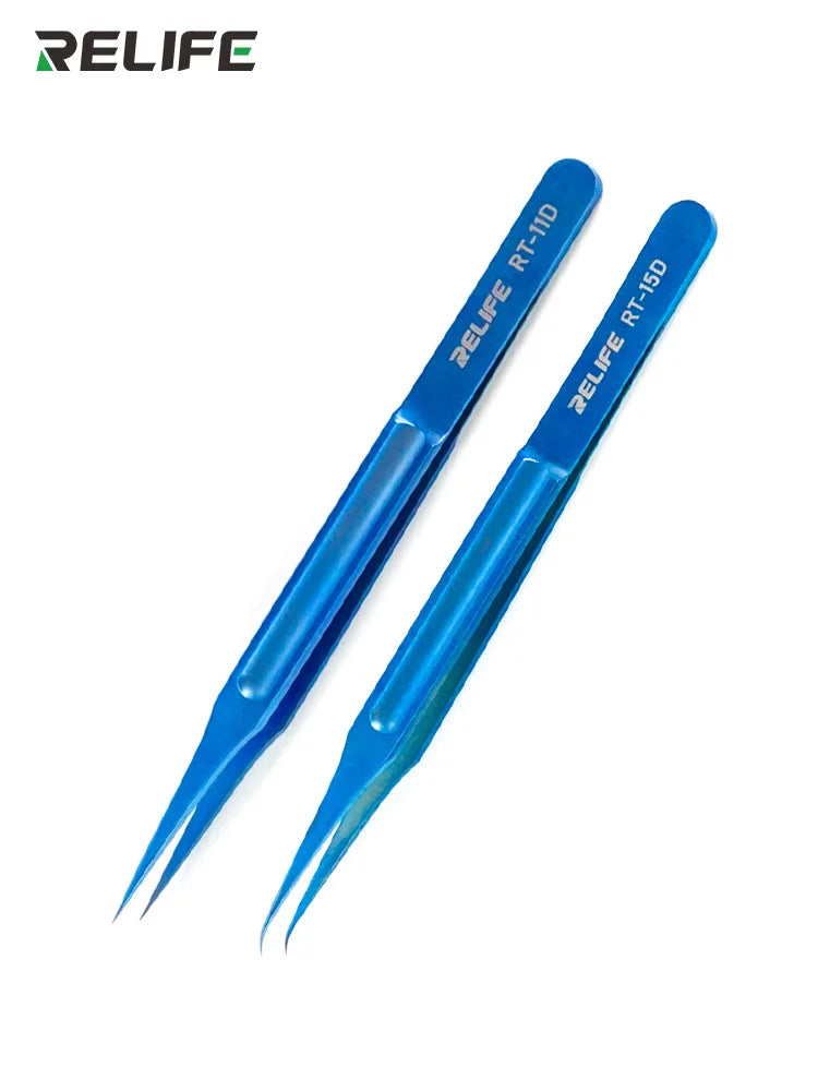 RELIFE RT-11D / RT- 15D Titanium Alloy Material Tweezers Maintenance Tools Precision Curved Straight Tweezers Repair Tools