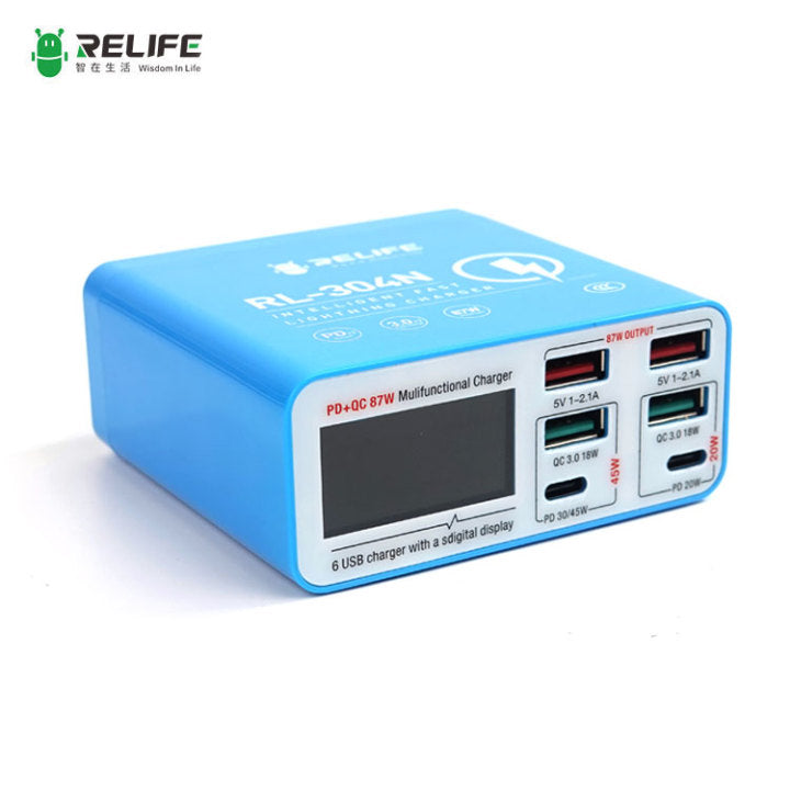RELIFE RL-304N Intelligent Digital Display 6-Port Charger / Wide Voltage