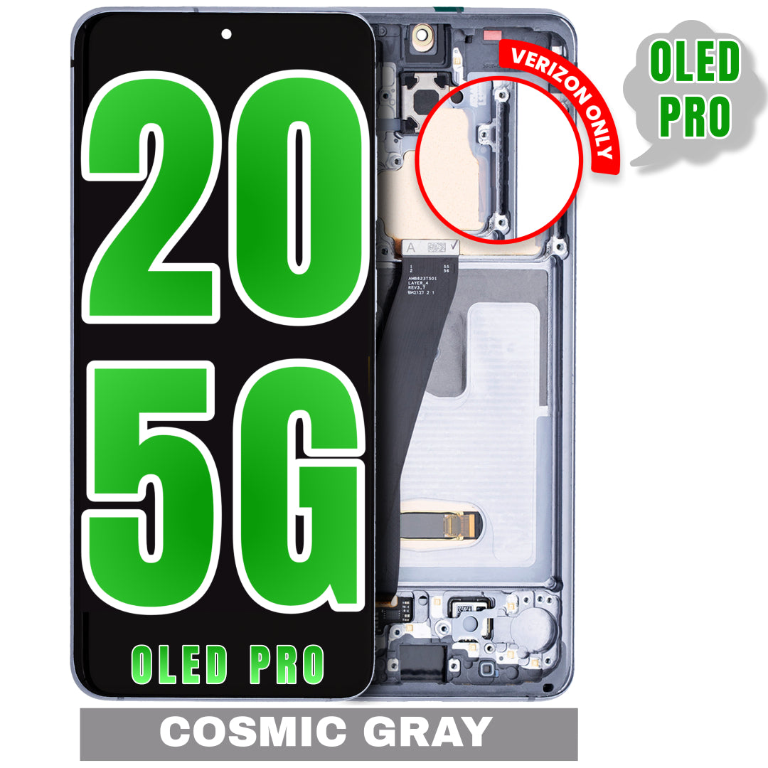 For Samsung Galaxy S20 5G OLED Screen Replacement With Frame / US Version And Only For Verizon 5G UW Model (Oled Pro) (Cosmic Gray)