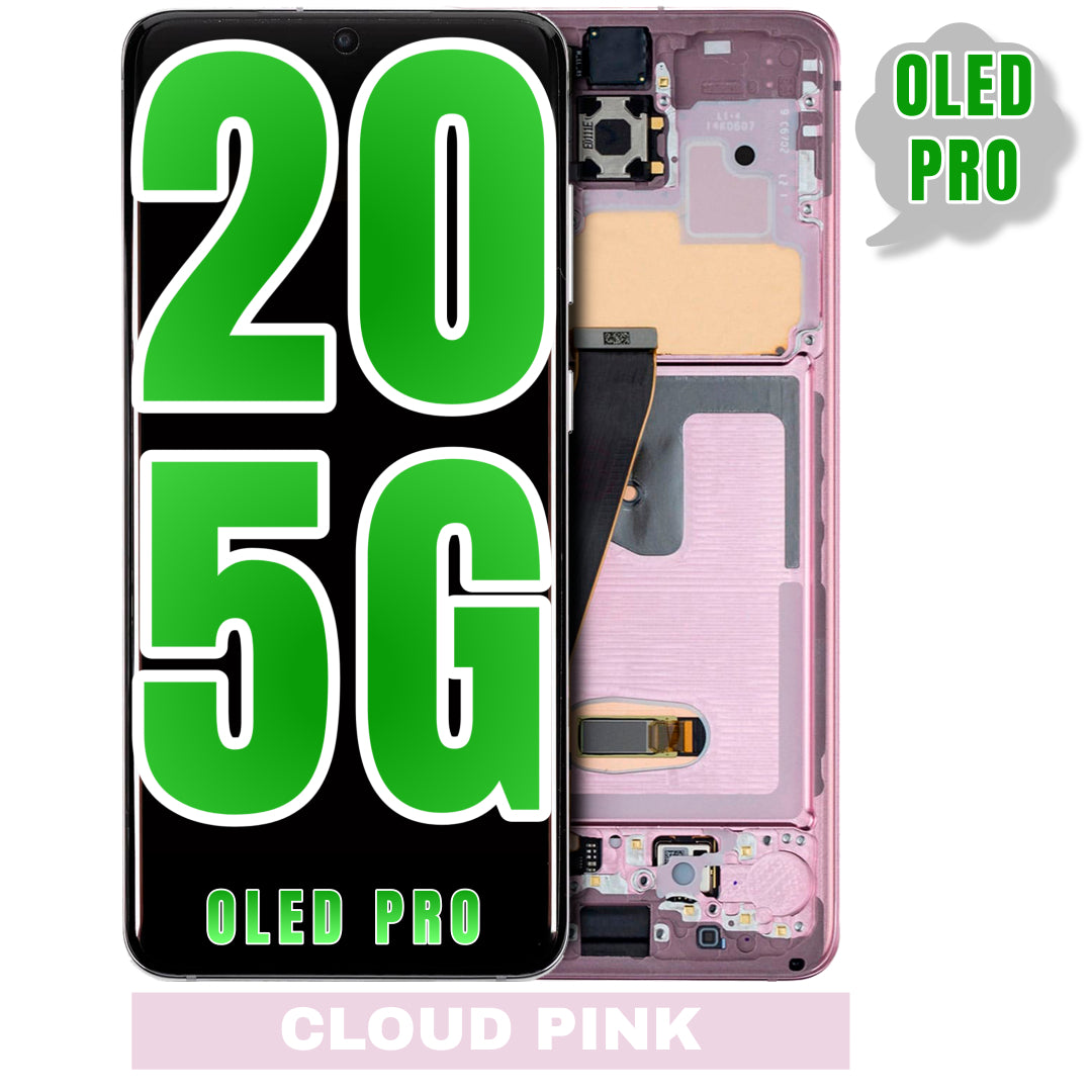 For Samsung Galaxy S20 5G OLED Screen Replacement With Frame / US Version And Not Compatible With Verizon 5G UW Model (Oled Pro) (Cloud Pink)