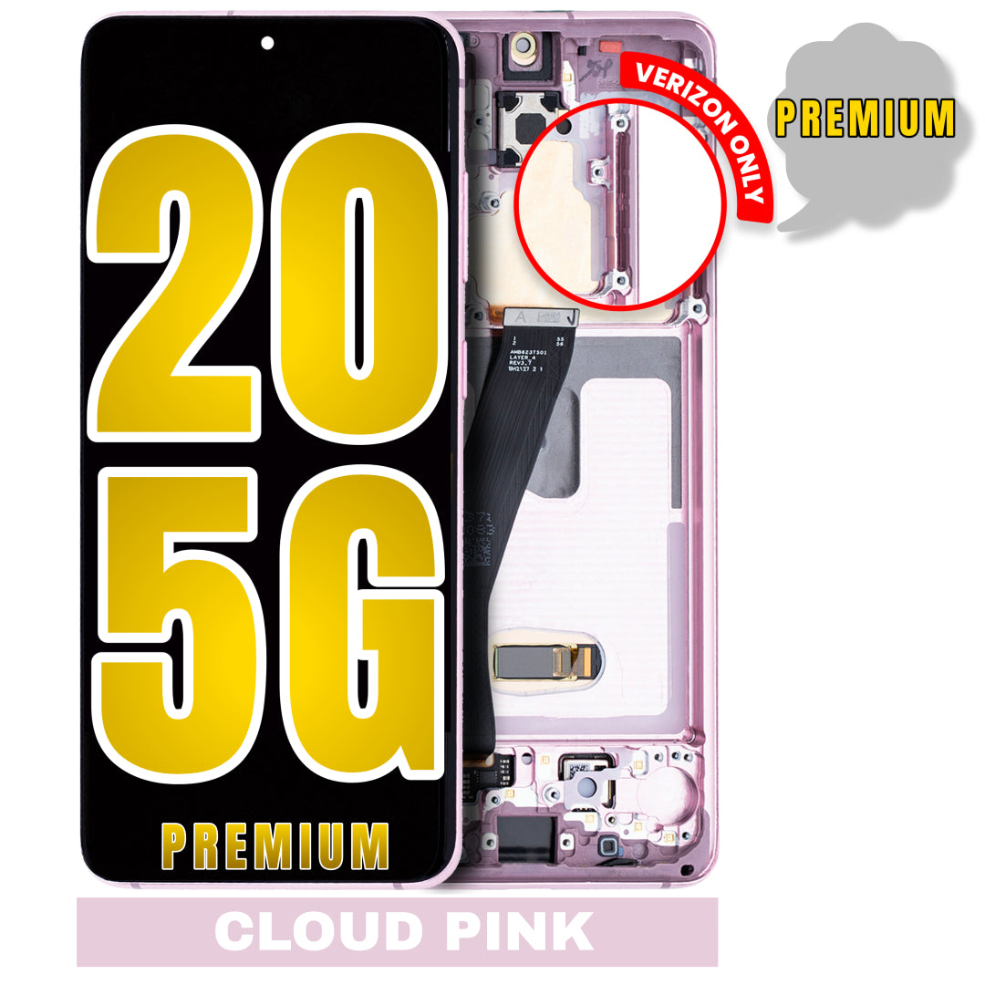 For Samsung Galaxy S20 5G OLED Screen Replacement With Frame / US Version And Only For Verizon 5G UW Model (Premium) (Cloud Pink)