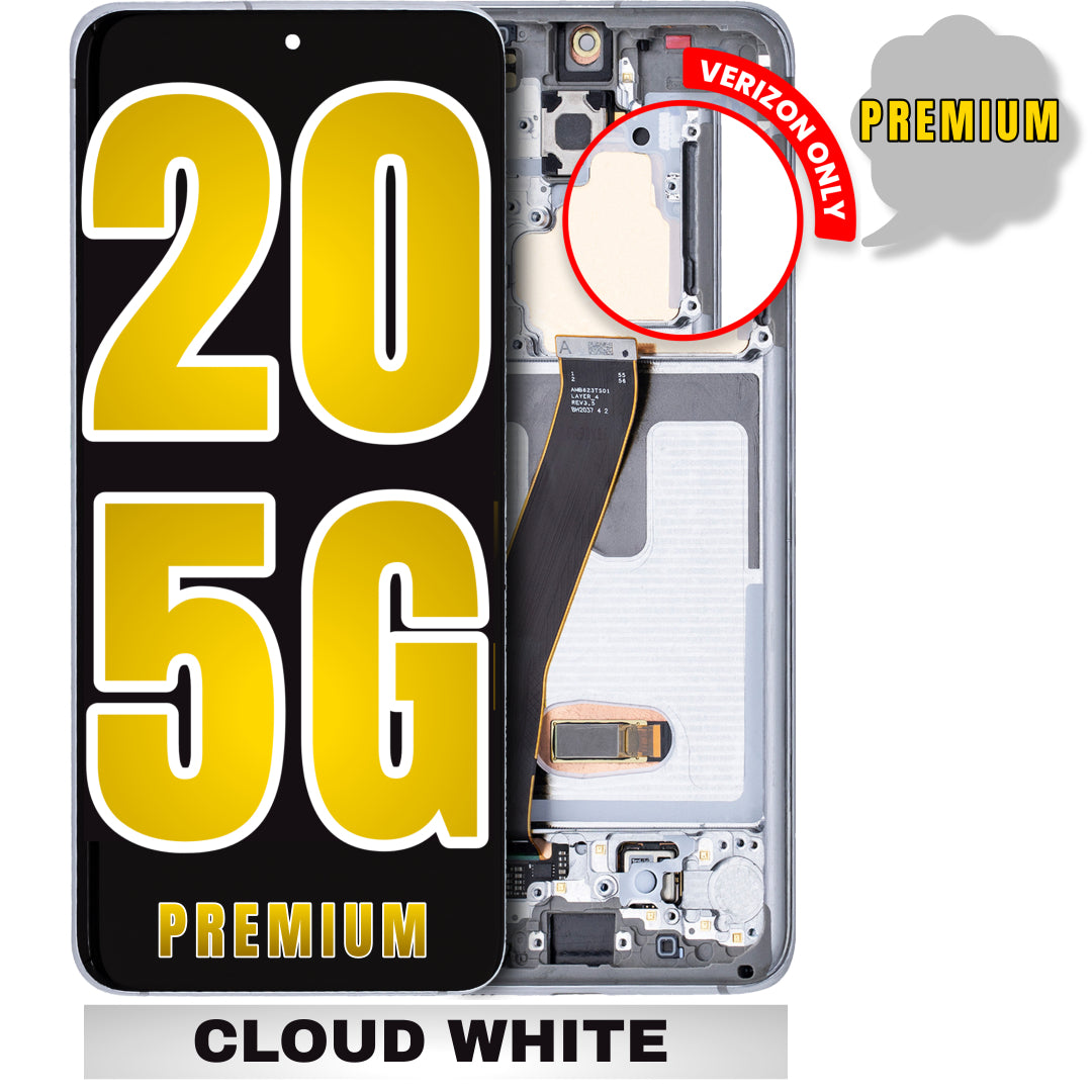 For Samsung Galaxy S20 5G OLED Screen Replacement With Frame / US Version And Only For Verizon 5G UW Model (Premium) (Cloud White)