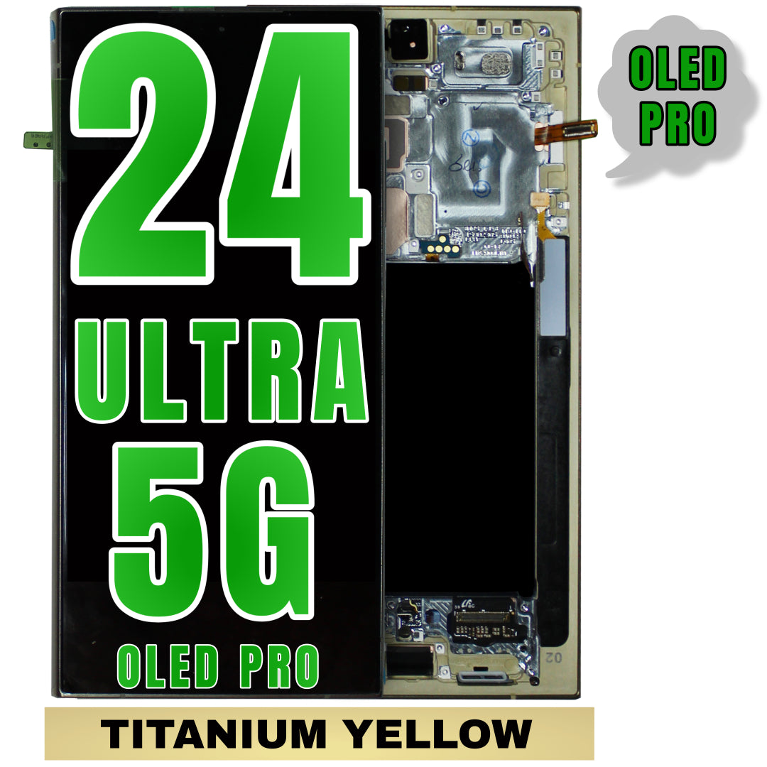 For Samsung Galaxy S24 Ultra OLED Screen Replacement With Frame (Oled Pro) (Titanium Yellow)