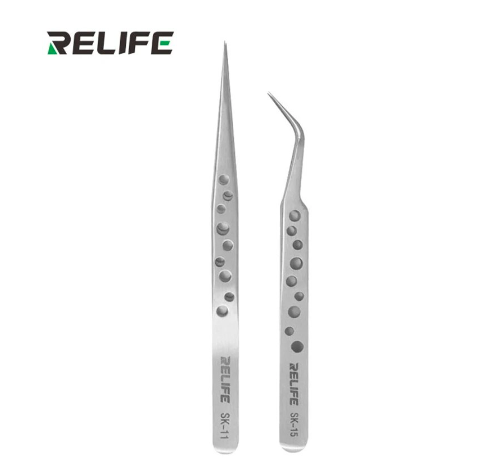 RELIFE SK-11 / 15 Industrial Tweezers Electronics Anti-static Curved Straight Tip Precision Stainless Forceps Phone Repair Tools