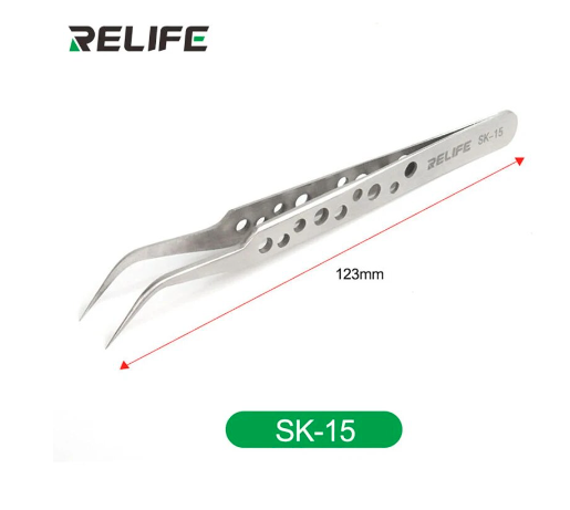 RELIFE SK-11 / 15 Industrial Tweezers Electronics Anti-static Curved Straight Tip Precision Stainless Forceps Phone Repair Tools