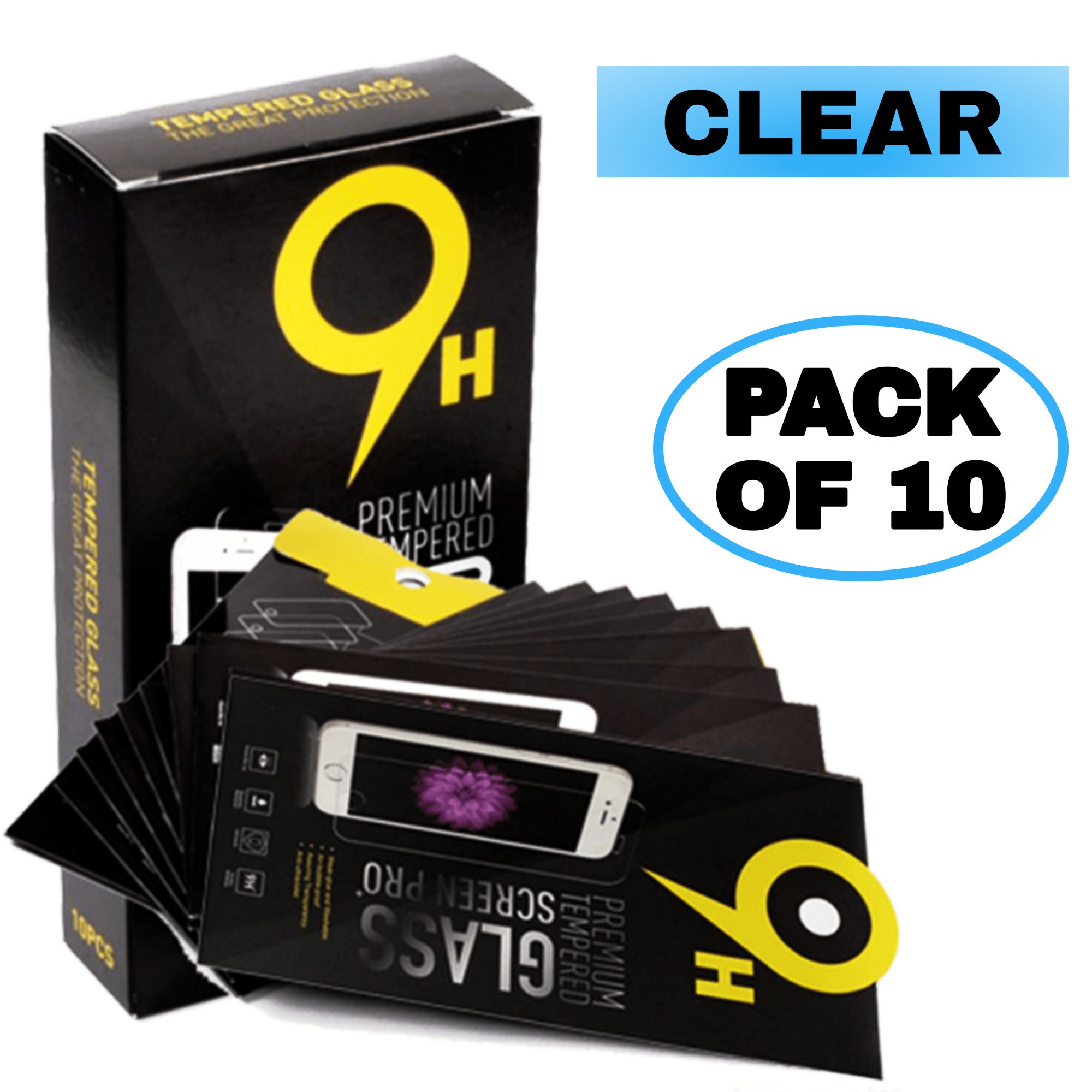 For iPhone Clear Tempered Glass Protector (Pack of 10 / All Model)