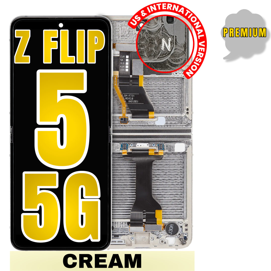 For Samsung Galaxy Z Flip 5 5G OLED Inner Screen Replacement With Frame / US & International Version (Premium) (Cream)