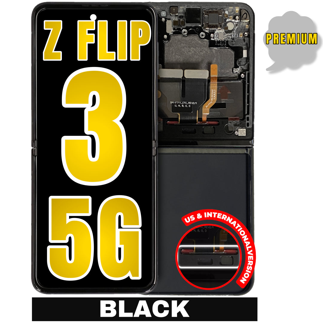 For Samsung Galaxy Z Flip 3 5G OLED Inner Screen Replacement With Frame / US & International Version (Premium) (Phantom Black)