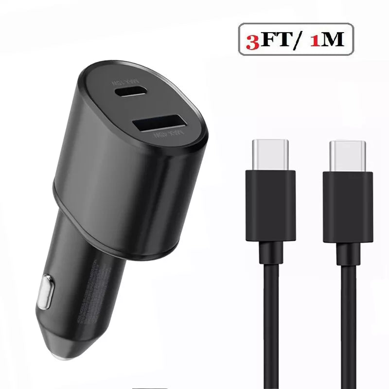 45W 2 Ports Charging Dual Car Charger with 3A USB-C Cable